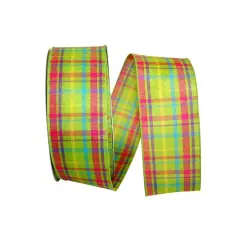 Reliant 2.5" x 50yd. Breezeway Plaid Wired Ribbon Green