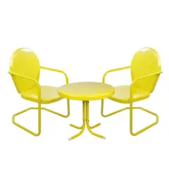 3-Piece Retro Metal Tulip Chairs & Side Table Outdoor Set Yellow