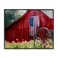 Stupell Industries Red Barn with American Flag Framed Giclee Art Black