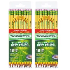 Ticonderoga&reg; #2 Soft Yellow Pre-Sharpened Pencils, 2 Packs of 18