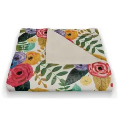 Multicolored Throw Blanket with Bright Floral Pattern