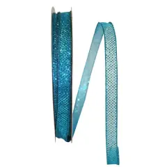 JAM Paper 5/8" x 50yd. Sheer Wired Glitter Dots Ribbon Turquoise