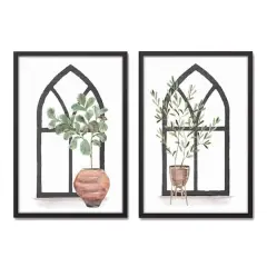 Plant with Arch 20" x 30" Black Framed Canvas - Set of 2