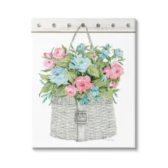 Stupell Industries Blue And Pink Blooming Roses Spring Plant Basket Canvas Wall Art