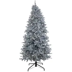 10ft. Pre-Lit Matte Silver Metallic Evergreen Artificial Christmas Tree