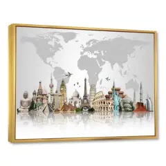 Designart - Famous Monuments Across World - Large Framed Canvas Art Print Gold
