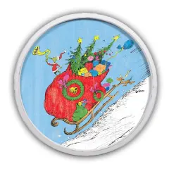 20" The Grinch Riding in Sled Round White Framed Print