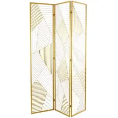 Gold Metal Hinged Foldable Partition 3 Panel Geometric Room Divider Screen 43" x 2" x 67"
