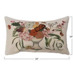 Hello Honey&reg; Multicolor Cotton Lumbar Pillow with Embroidery and Flowers in Vase