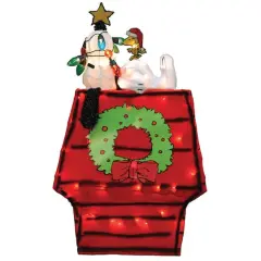 Peanuts&reg; 2ft. 3D Pre-Lit Snoopy on Dog House with Star Yard Art