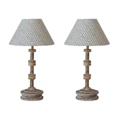 Hello Honey&reg; 20" Multicolor Reclaimed Wood Spool Table Lamp with Printed Cotton Shade, 2ct.