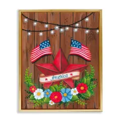 Stupell Industries Americana Country Garland Floater Framed Art Gold