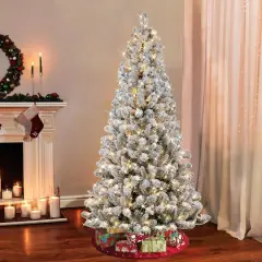 6.5ft. Pre-Lit Flocked Virginia Pine Artificial Christmas Tree, Clear Lights