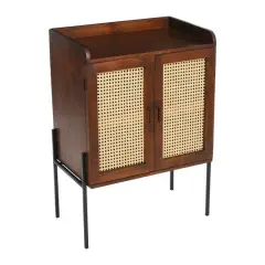 Hello Honey&reg; 36" Boho Solid Wood Bar Cabinet with Metal Legs and Woven Cane Doors Walnut