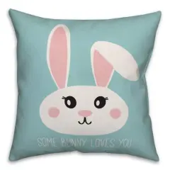 Some Bunny Loves You Teal Throw Pillow