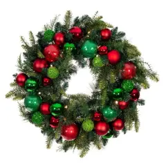Village Lighting 30" Pre-Lit Christmas Cheer Wreath, Clear LED Lights