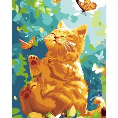 8" x 10" Tabby Cat with Butterflies Paint-by-Number Kit with Wood Display Hanger by Artist's Loft&reg;