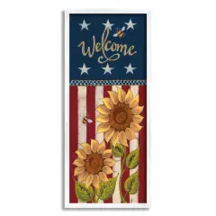 Stupell Industries Americana Welcome Country Sunflowers Framed Giclee Art White