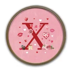 Valentine Things Monogram Round Brown Framed Print X