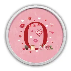 20" Valentine Things White Framed Round Monogram Print O
