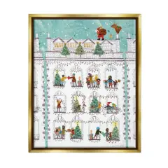 Stupell Industries Santa Claus Gifts City Rooftop Framed Floater Canvas Wall Art Gold