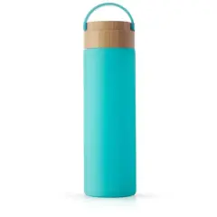 JoyJolt&reg; 20oz. Glass Water Bottle with Carry Strap & Non Slip Silicone Sleeve Turquoise