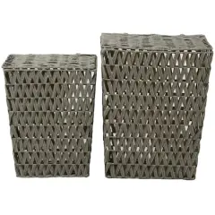 Gray Metal Storage Basket with Matching Lids Set of 2 22", 19"