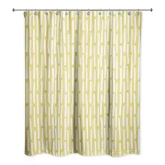 74" Hand Drawn Lines Shower Curtain Yellow and White