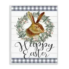 Stupell Industries Easter Bunny Wreath Phrase Framed Giclee Art White