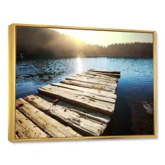 Designart - Large Wooden Pier into the Lake - Seashore Framed Canvas Art Print Gold