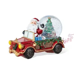 Glitzhome&reg; 100mm Christmas Resin Lighted Musical Snowflakes Santa Car Waterglobe