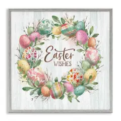 Stupell Industries Easter Wishes Wreath Framed Giclee Art Gray