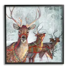 Stupell Industries Winter Reindeer Holiday Landscape Framed Giclee Art Black