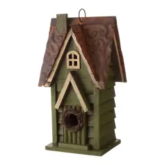 Glitzhome&reg; Tall Distressed Green Wood Bird House