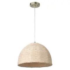 Hello Honey&reg; Calypso Natural Metal & Handwoven Wicker Dome Ceiling Light