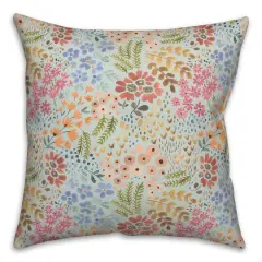 Wild Flower Floral Square Throw Pillow Blue