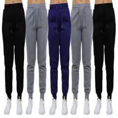 Galaxy by Harvic Women's Relaxed Fit Fleece-Lined Jogger Sweatpants 5 Pack Black/Heather Gray/Navy/Heather Gray/Black