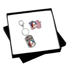 Patriotic Santa Colorized Quarter Flag Pin and Key Chain Gift Set