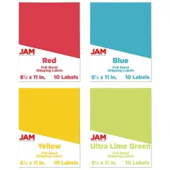 JAM Paper Assorted Bright Color Full Sheet Shipping Labels, 8.5" x 11"