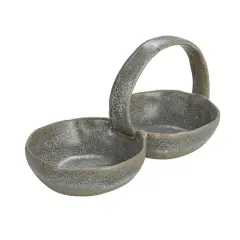 Hello Honey&reg; 8.5" Gray Stoneware Double Bowl with Handle