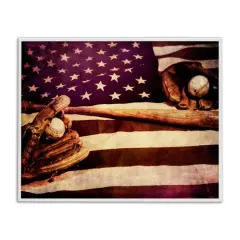 Stupell Industries American Flag Stripes Stars Baseball Mitt Sports Motif Framed Giclee Art White