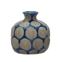 5'' Blue Terra Cotta Vase with Wax Relief Dots