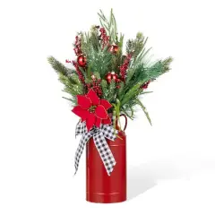 Glitzhome&reg; 35" Christmas Poinsettia Floral Porch Tree in Red Container