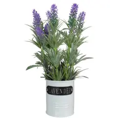 11'' Artificial Lavender Arrangement in White Tin Can