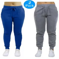 Galaxy by Harvic Women&rsquo;s Slim Fit Heavyweight Fleece-Lined Joggers 2 Pack Blue/Heather Gray
