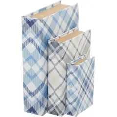 Blue Plaid Canvas Faux Book Box Set