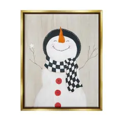 Stupell Industries Happy Smile Winter Snowman Framed Floater Canvas Wall Art Gold