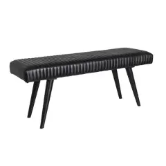 Hello Honey&reg; Black Mango Wood & Leather Grid Bench