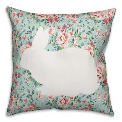 White Rabbit with Roses Throw Pillow