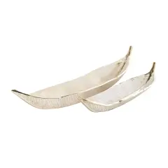 Silver Aluminum Leaf Slim Carved Decorative Bowl Set with Gold Metallic Accents